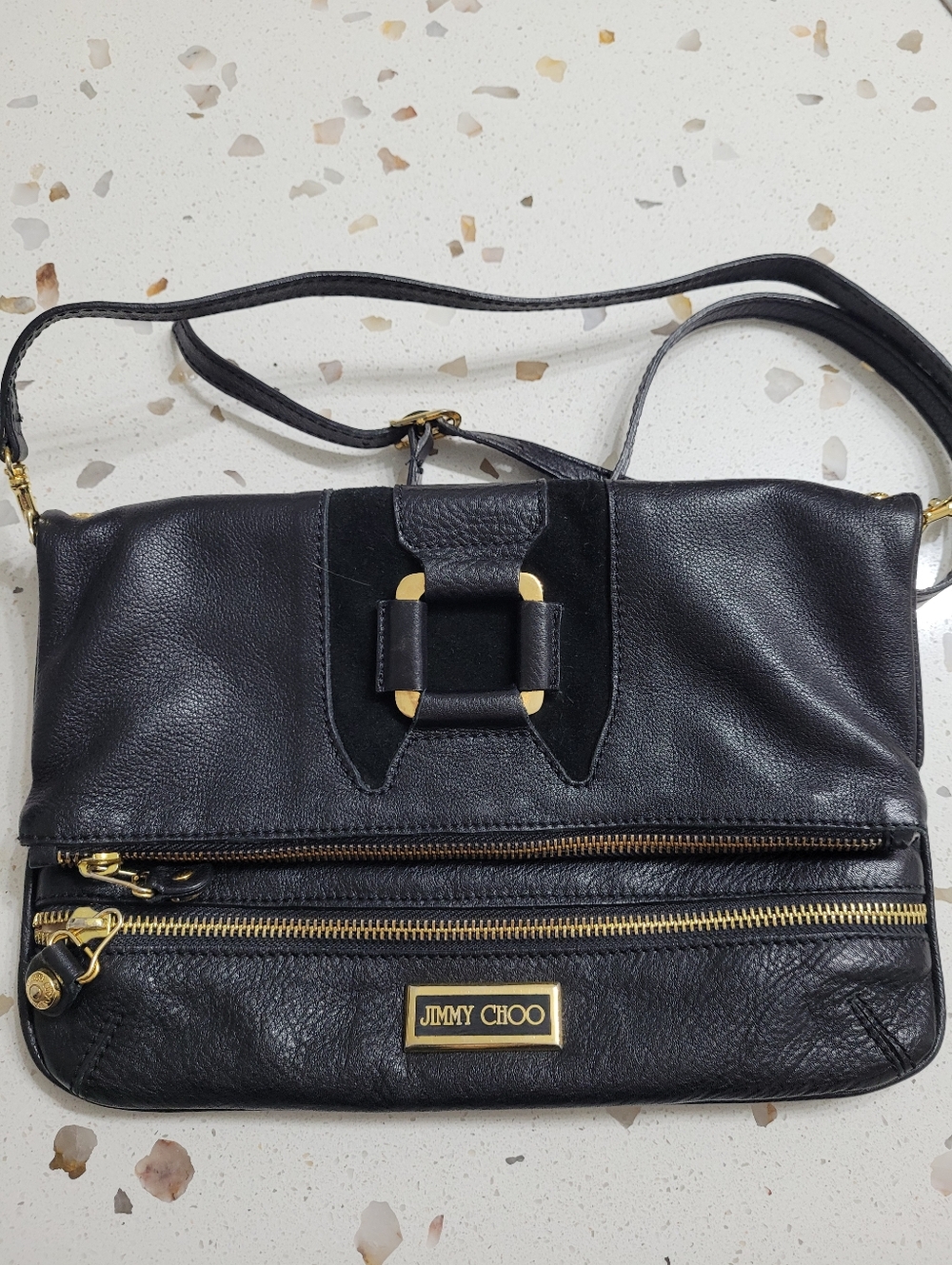 Jimmy Choo Black Leather And Suede Crossbody Clutch Bag